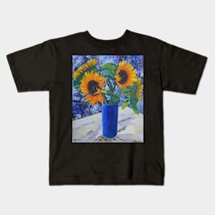 Sunflowers mixed media artwork Kids T-Shirt